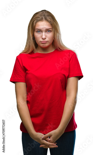 Young caucasian woman over isolated background depressed and worry for distress, crying angry and afraid. Sad expression.