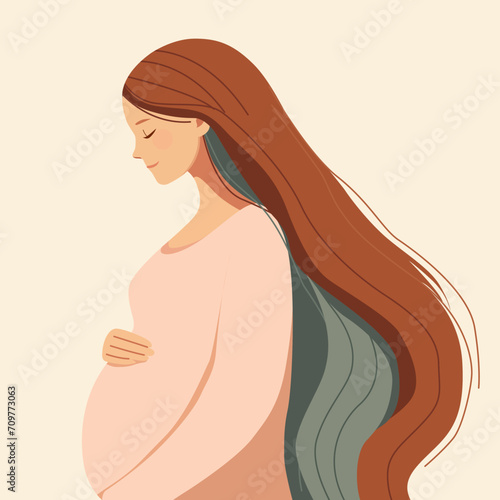 Beautiful pregnant woman hoolding her belly. Concept of motherhood. Future mother expecting  her  baby