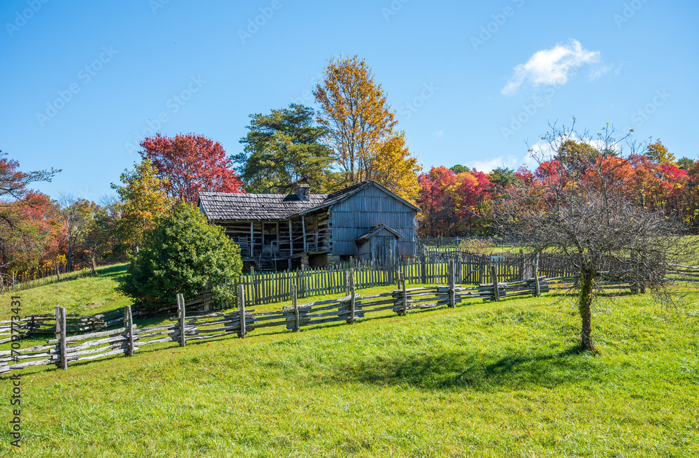 Fall colors at the Hensleey Settlement at Cumberland Gap National Historic Park.