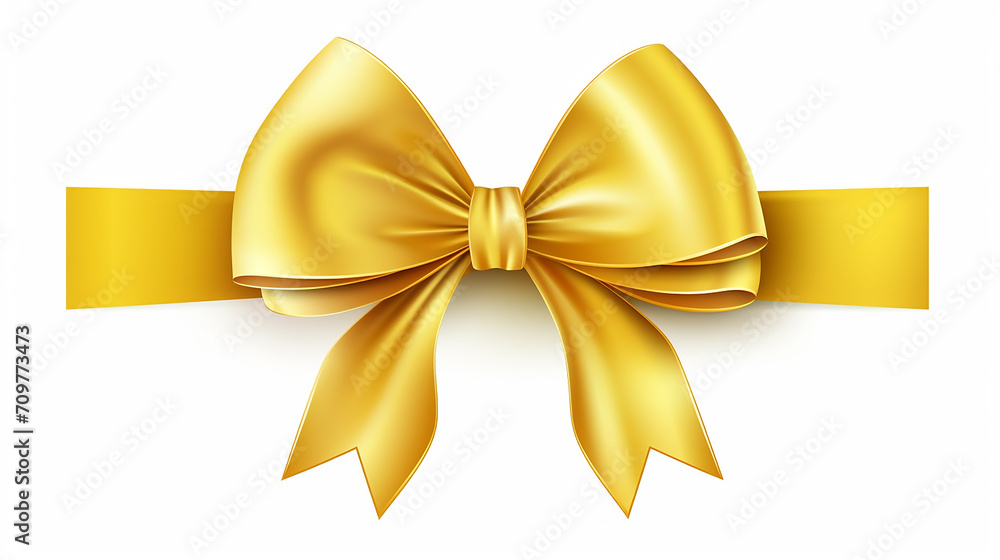 satin decorative golden bow with horizontal yellow ribbon on white background satin decorative golden bow with horizontal yellow ribbon on white background