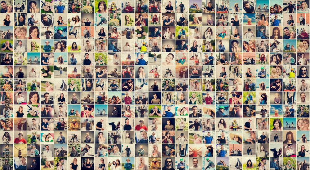 Collage, a collection of variety of people portraits social media pictures