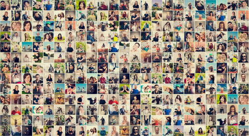 Fototapeta Naklejka Na Ścianę i Meble -  Collage, a collection of variety of people portraits social media pictures