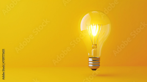 Light bulb floating on yellow background photo