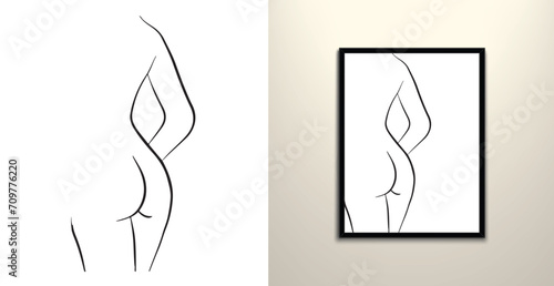 Women back sexy line art drawing decor 