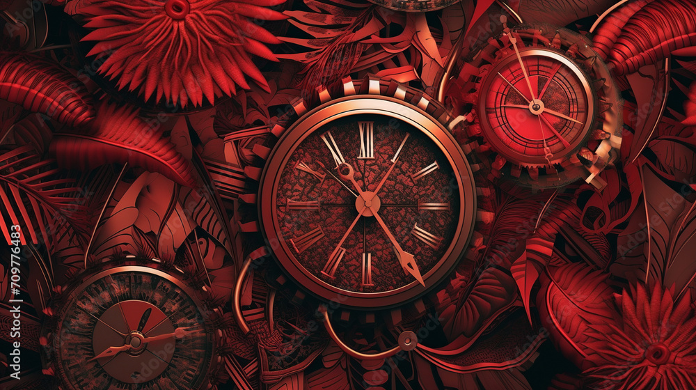 Red,  vintage background, products, enginer, generative, ai, steampunk, background, clockwork, brooch, plate, utensils, dish