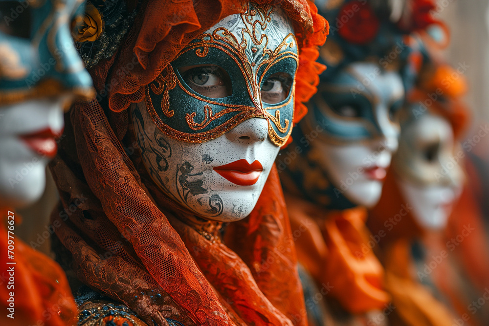People in Italian Carnival Costume with Mask and Colorful and Party Dresses, Women Creating a Kaleidoscope of Festive Elegance and Enigmatic Revelry for Venice People in Italian Carnival Costume with Mask and Colorful and Party Dresses, Women Creating a Kaleidoscope of Festive Elegance and Enigmatic Revelry for Venice
