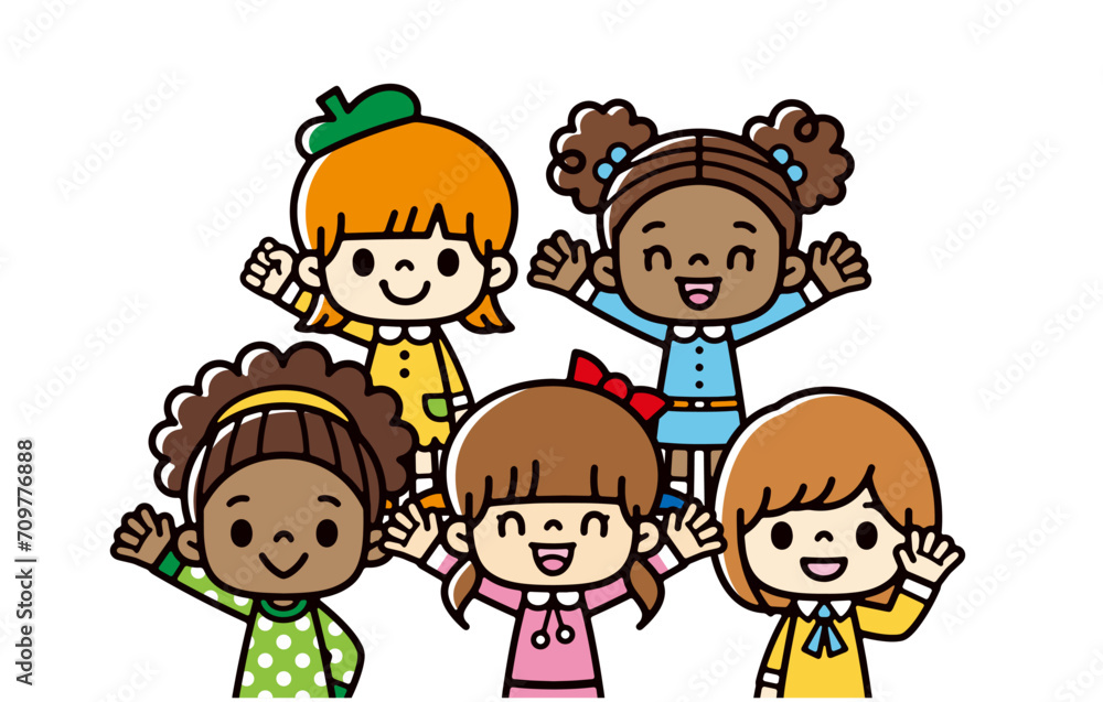 clipart of multicultural girls smiling and waving clipart of multicultural girls smiling and waving
