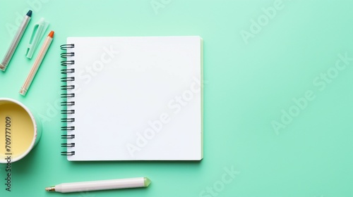 Colorful Back-to-School Stationery Arrangement on Pastel Blue Table with Copyspace