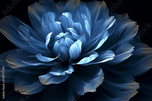 Flor azul escuro contemporânea isolado no fundo preto - Papel de parede