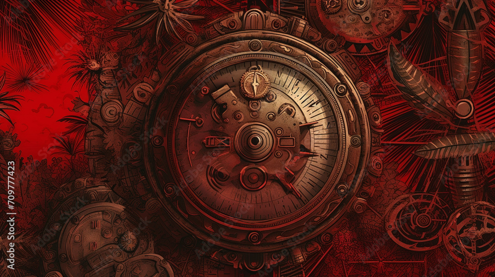 Red,  vintage background, products, enginer, generative, ai, steampunk, background, clockwork, brooch, plate, utensils, dish