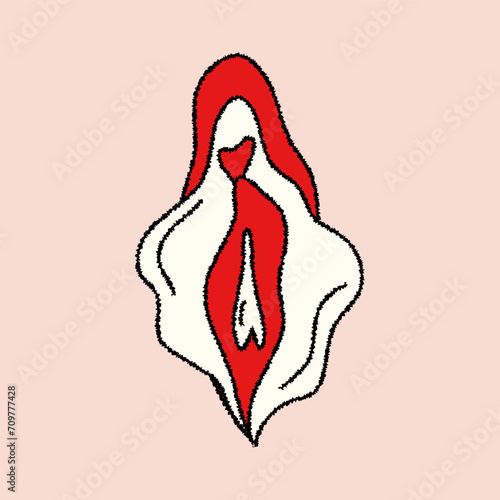 Beauty female reproductive system. Vulva. Illustrator a vagina.  Vector in hand drawn