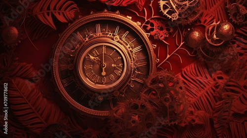 Red, vintage background, products, enginer, generative, ai, steampunk, background, clockwork, brooch, plate, utensils, dish