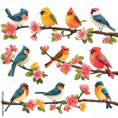 Birds on a blooming tree