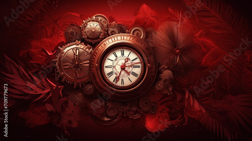 Red, vintage background, products, enginer, generative, ai, steampunk, background, clockwork, brooch, plate, utensils, dish