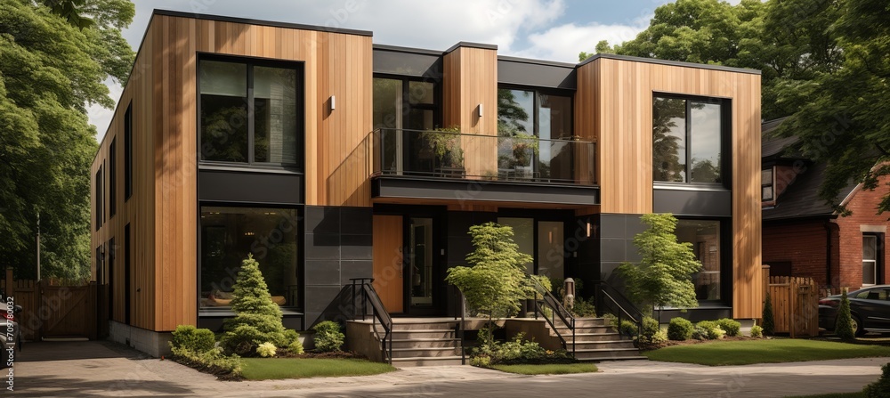 Contemporary modular private townhouses  stunning exterior view of modern residential architecture