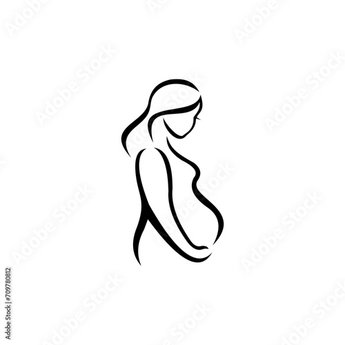 WOMAN PREGNANT MONOLINE VECTOR ILLUSTRATION