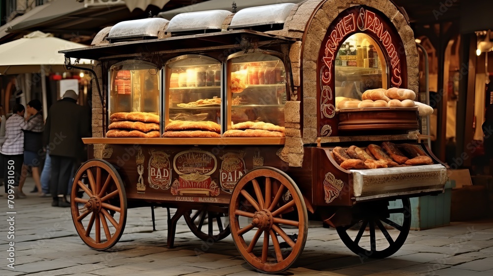 A street cart in Turkey serving the local delicacy, simit.