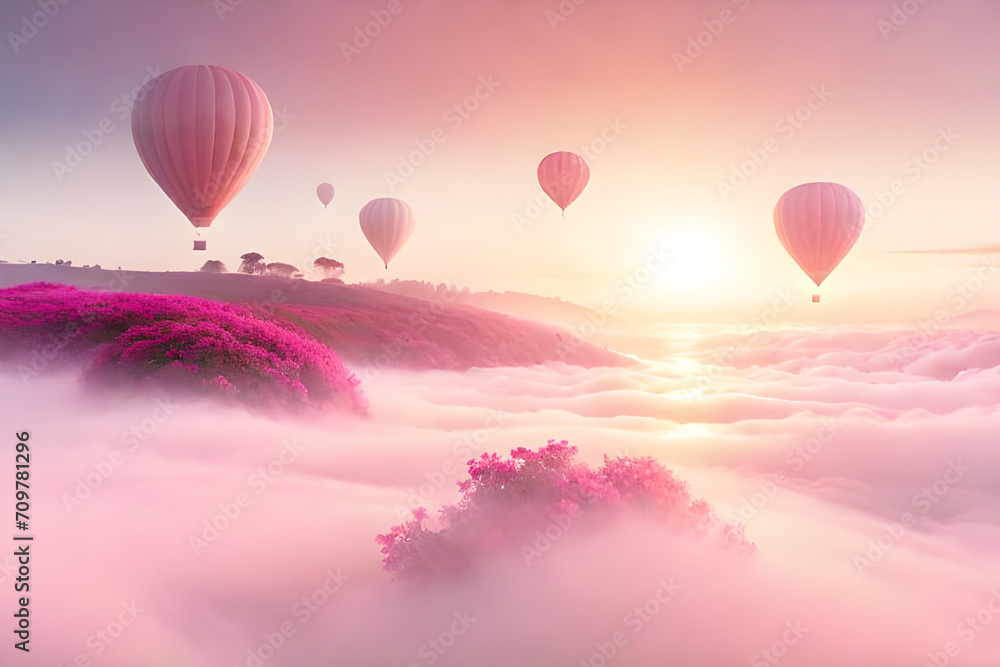 Fototapeta premium pink ethereal romantic cloudy landscape , valentines and love concept