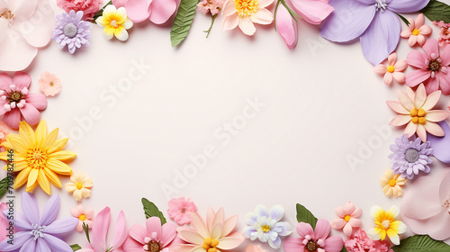 Wallpaper Mural frame of bright spring flowers of different colors, pastel background Mother's Day, Easter, Valentine's Day Torontodigital.ca