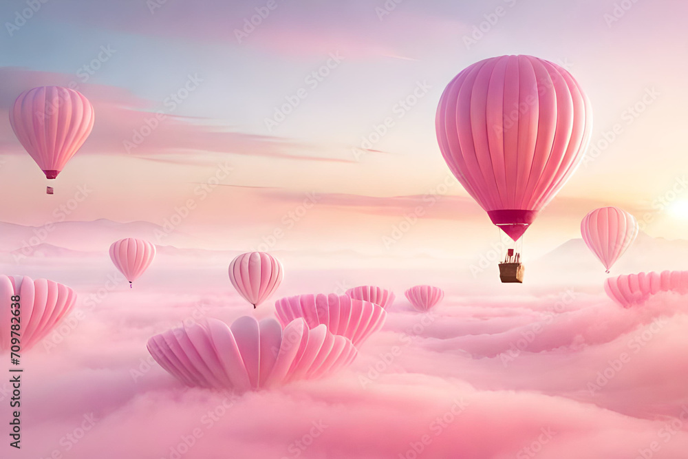 Obraz premium pink ethereal romantic cloudy landscape , valentines and love concept