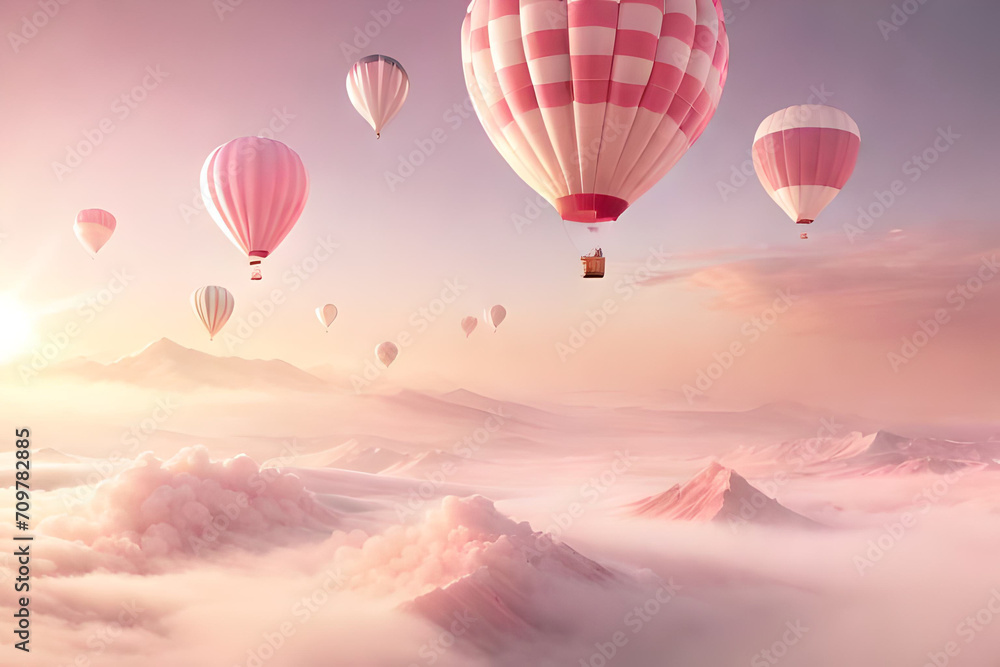 Obraz premium pink ethereal romantic cloudy landscape , valentines and love concept