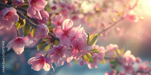 Pink sakura blossoms in spring time. Beautiful nature background.