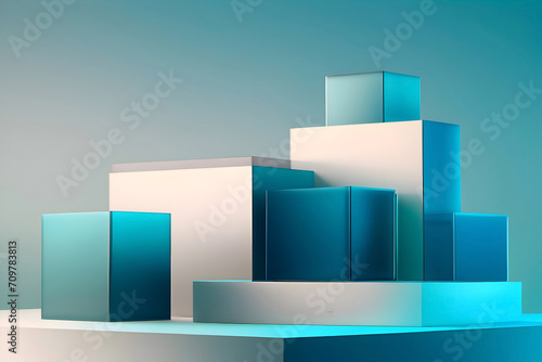 Abstract blue 3D room with podium. Studio showroom pedestal. Minimal scene mockup for product display presentation.