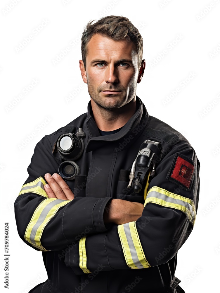 Brave Male Firefighter in Action, AI Generated Brave Male Firefighter in Action, AI Generated