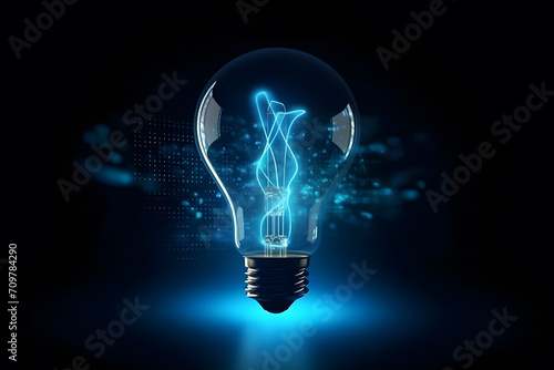 Light bulb in digital abstract technology background. Neural network AI generated art