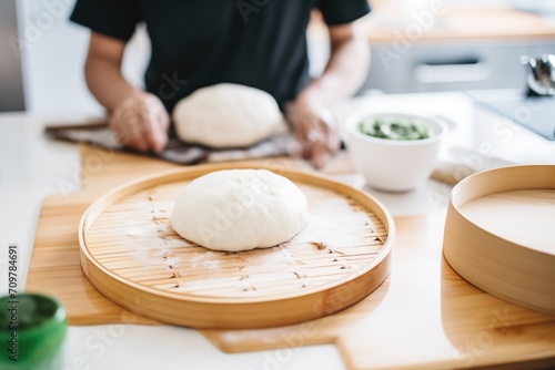 homemade bao buns preparation with dough photo