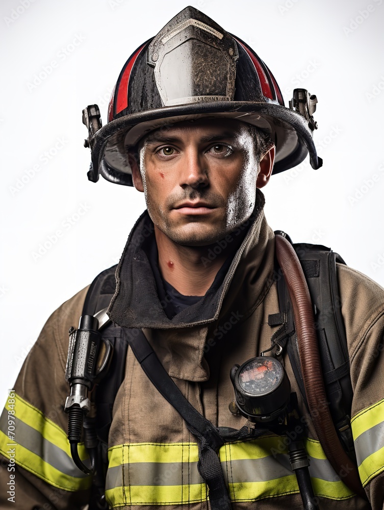 Fototapeta premium Brave Male Firefighter in Action, AI Generated