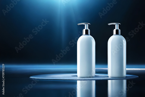 cosmetic squeeze dispenser shampoo bottle , dark blue tones