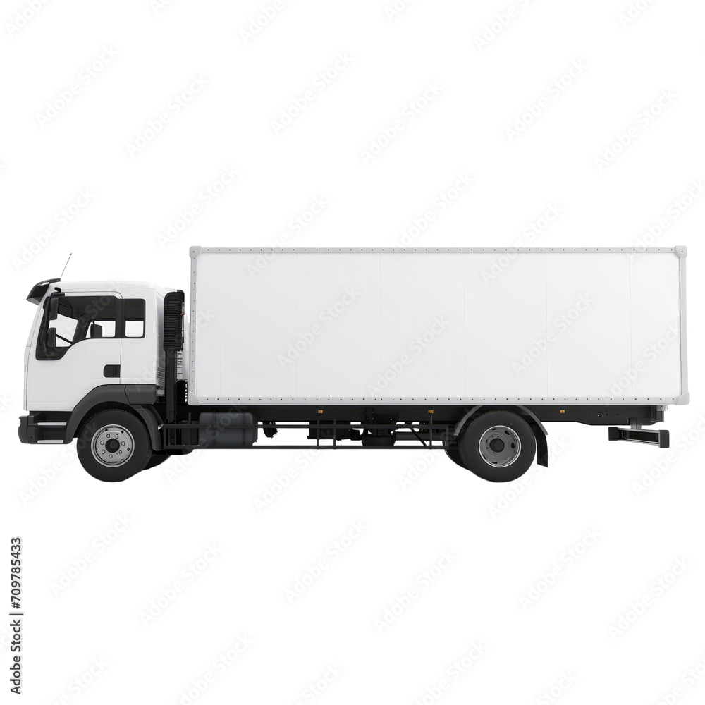 White Delivery Truck Side View Cargo Truck Advertising Isolated on transparent background White Delivery Truck Side View Cargo Truck Advertising Isolated on transparent background
