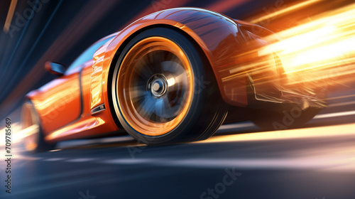 fast moving sport car on highway wallpaper Highway . Powerful acceleration of a supercar illustration . Closeup poster © adel