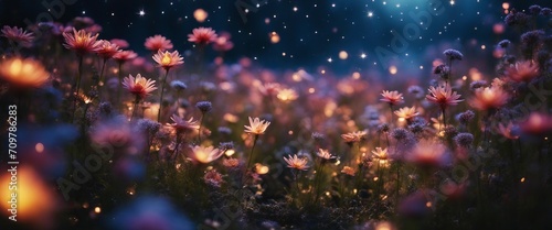A Cosmic Garden with Flowers That Glow Like Stars, an imaginative scene where flora mimic celestial