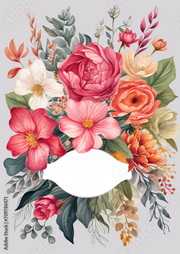Watercolor floral wedding invitation card template © Pornnapha