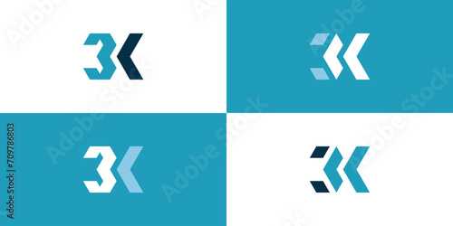 Collection of 3 K or B K initials vector logo designs photo