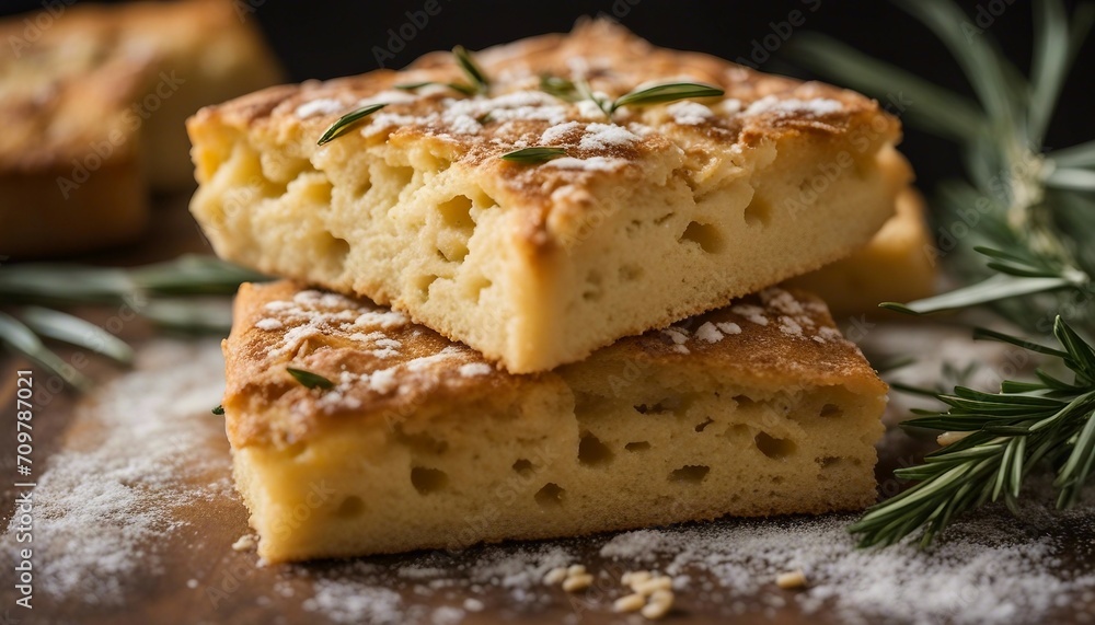 Focaccia Genovese, traditional Ligurian focaccia, golden brown and sprinkled with coarse salt