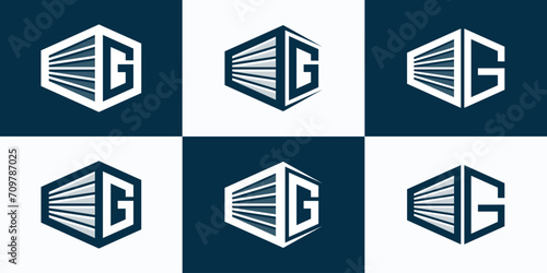 Collection of vector logo designs for containers, garages, warehouses with the initials of the letter G