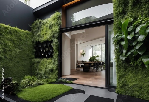Minimalist Home with Vertical Garden Wall, a living tapestry providing a contrast of textures
