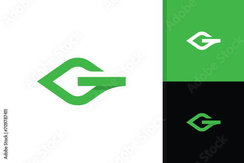 letter g green leaf logo design vector template