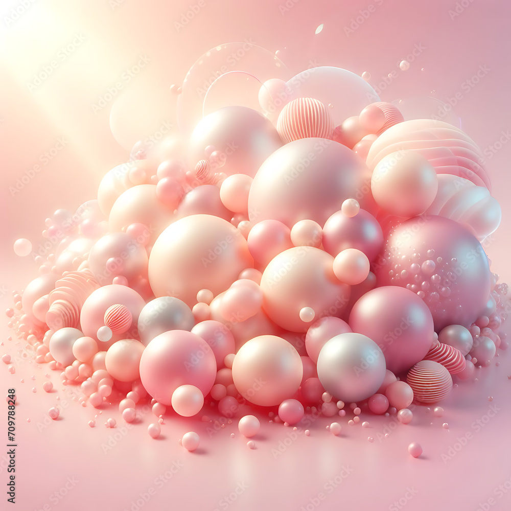 Dive into a world of mesmerizing allure with this abstract background featuring an array of pink shiny balls. The composition creates a visually captivating scene, with the glossy spheres reflecting l