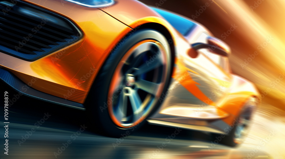 fast moving sport car on highway wallpaper Highway . Powerful acceleration of a supercar illustration . Closeup poster