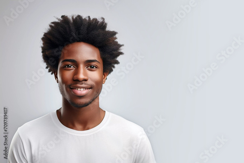 Young african man with afro style hair portrait. Generative ai design.