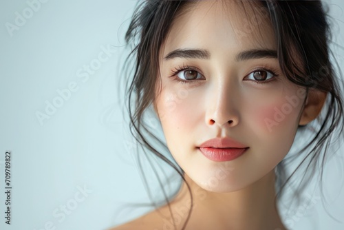 A beautiful Asian woman with smooth skin. Generative Ai. photo