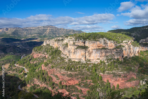 View of cliffs of the Gritella mountain range, near Siurana in Spain, horizontal