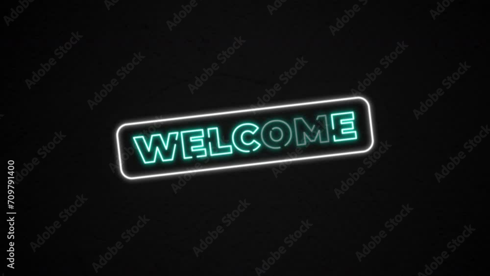 Glowing blue and white neon text welcome. 4K video Glowing blue and white neon text welcome. 4K video