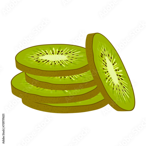 Kiwi. Set of whole, slice, half of a kiwi fruit isolated on white background. Vector icon , flat design