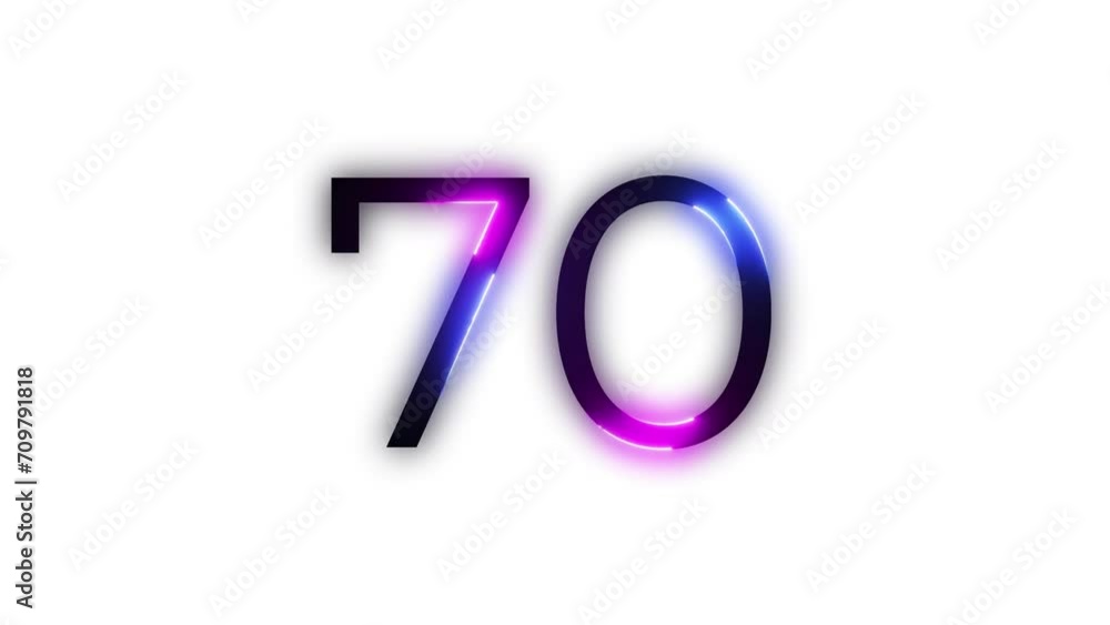 Neon number 70 with alpha channel, neon number seventy Neon number 70 with alpha channel, neon number seventy