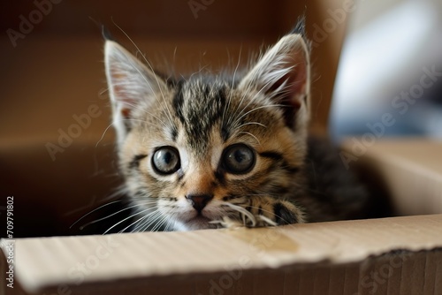 adorable stock photo of a kitten in a cardboard box